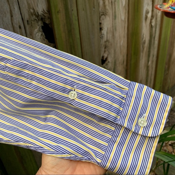 Ralph Lauren custom fit 100% cotton shirt Size XXL pin stripes: navy/yellow - Picture 7 of 9